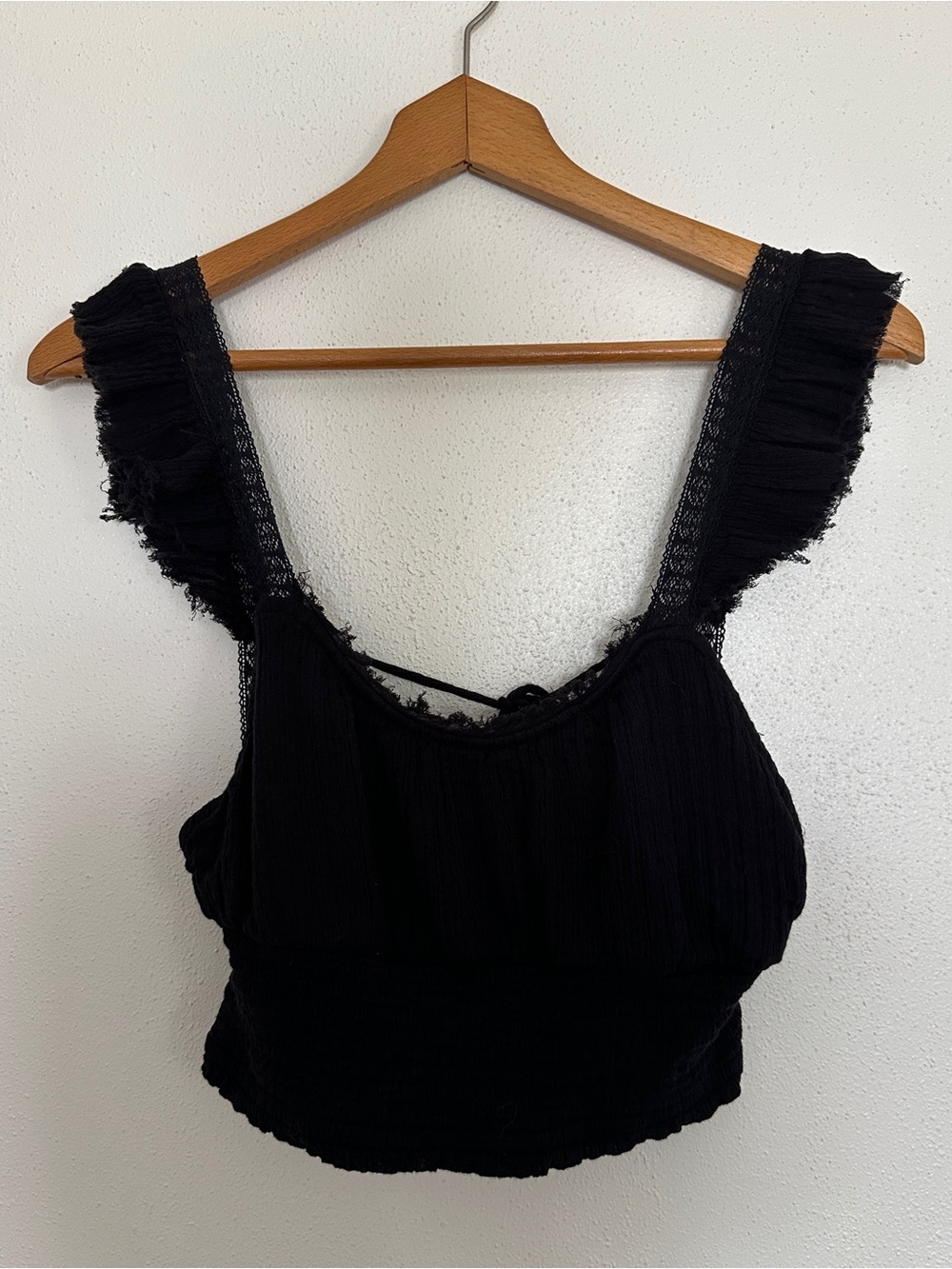 Free People Black Ruffled Strap Crop Top